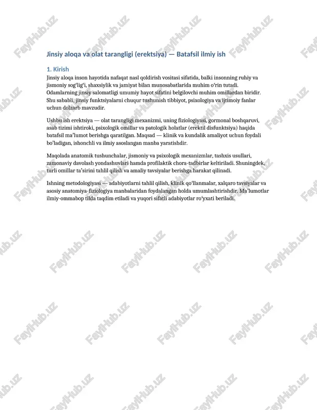 jinsiy aloqa va olat tarangligi (erektsiya) — DOCX