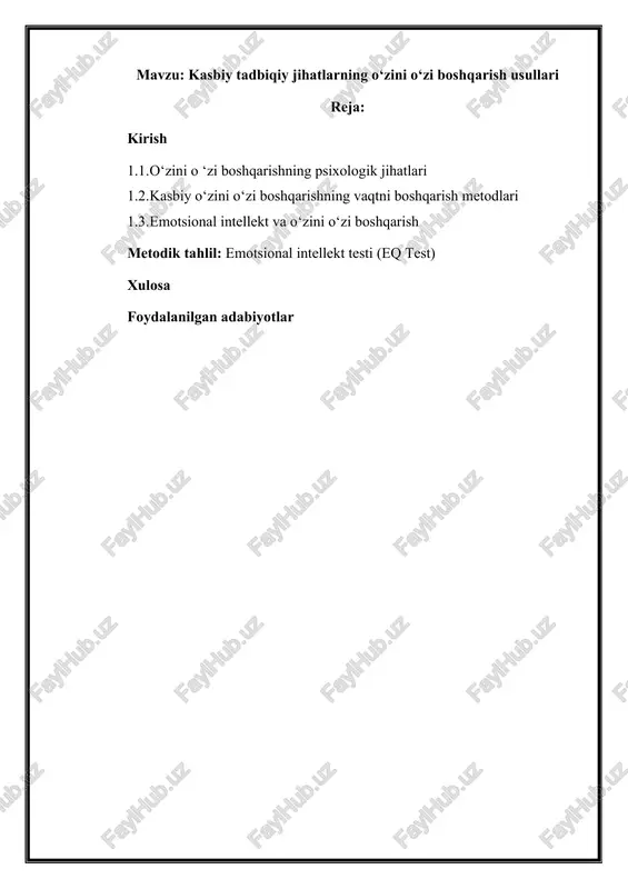 kasbiy tadbiqiy jihatlarning o‘zini o‘zi boshqarish usullari — DOCX