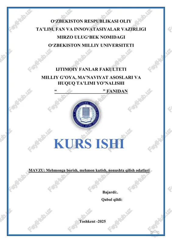 mehmonga borish, mehmon kutish, nonushta qilish odatlari — DOCX