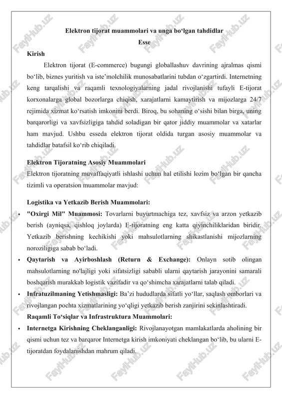 elektron tijoratning asosiy muammolari — DOCX