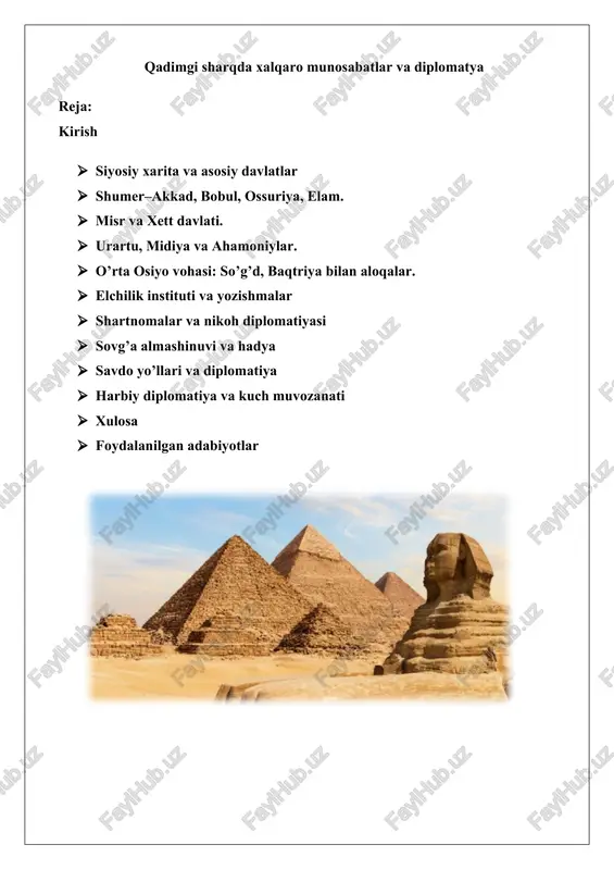 qadimgi sharqda xalqaro munosabatlar va diplomatiya — DOCX