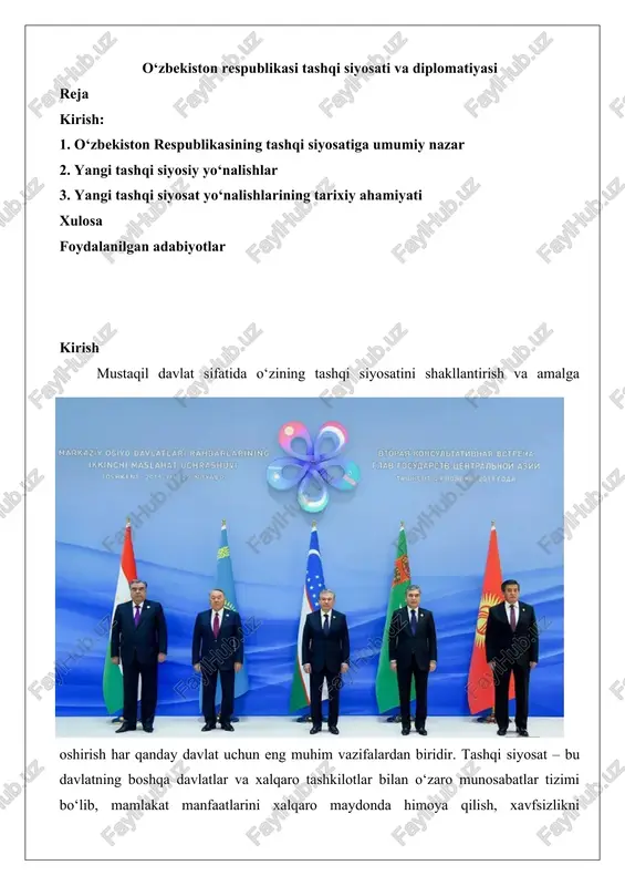 o‘zbekiston respublikasi tashqi siyosati va diplomatiyasi — DOCX