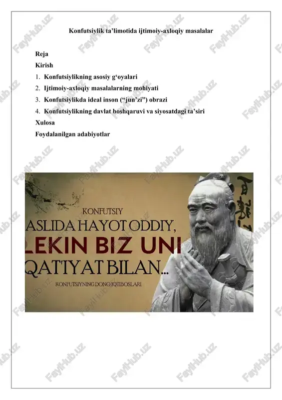konfutsiylik ta’limotida ijtimoiy-axloqiy masalalar — DOCX