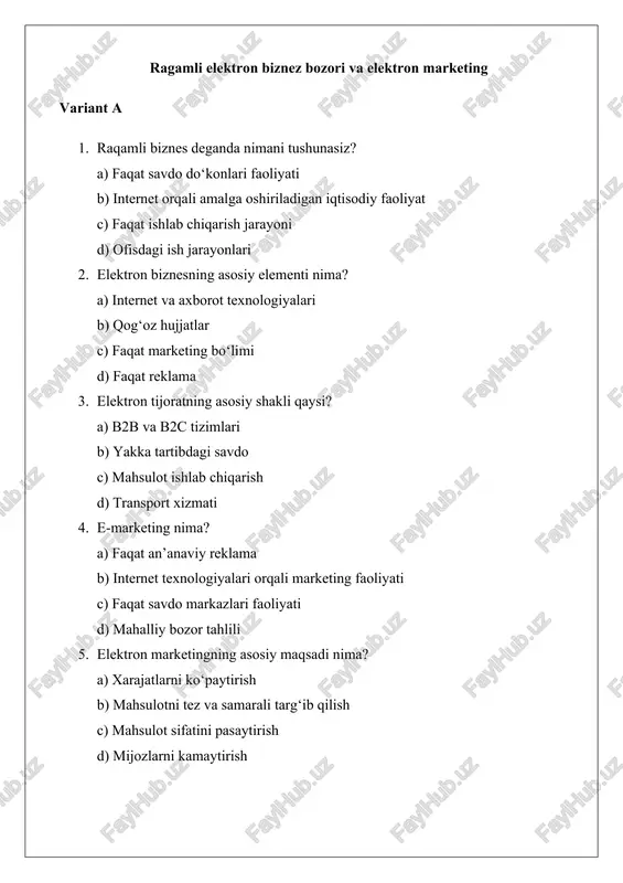 ragamli elektron biznes bozori va elektron marketing — DOCX