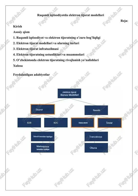raqamli iqtisodiyotda elektron tijorat modellari — DOCX