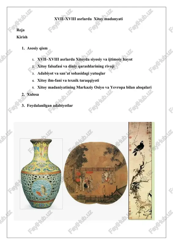 xvii–xviii asrlarda xitoy madanyati — DOCX
