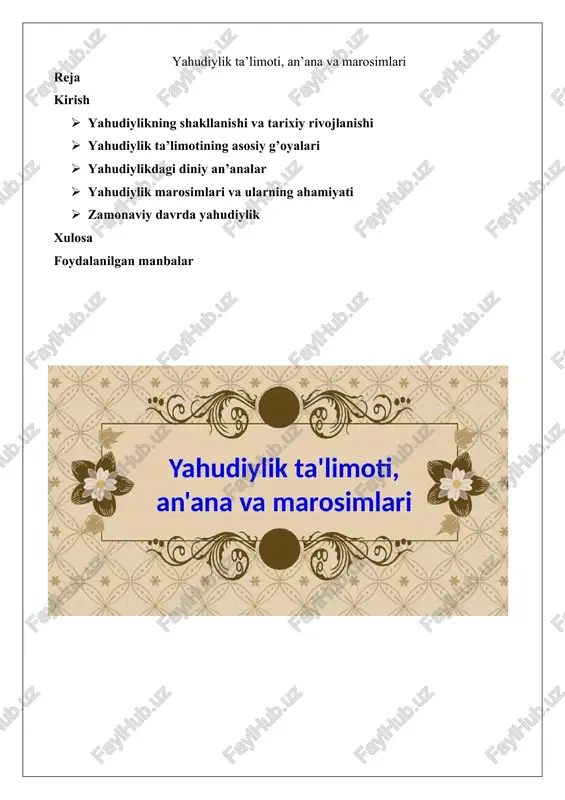 yahudiylik ta’limoti, an’ana va marosimlari — DOCX