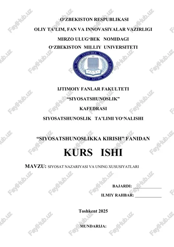 siyosat nazariyasi va uning xususiyatlari — DOCX