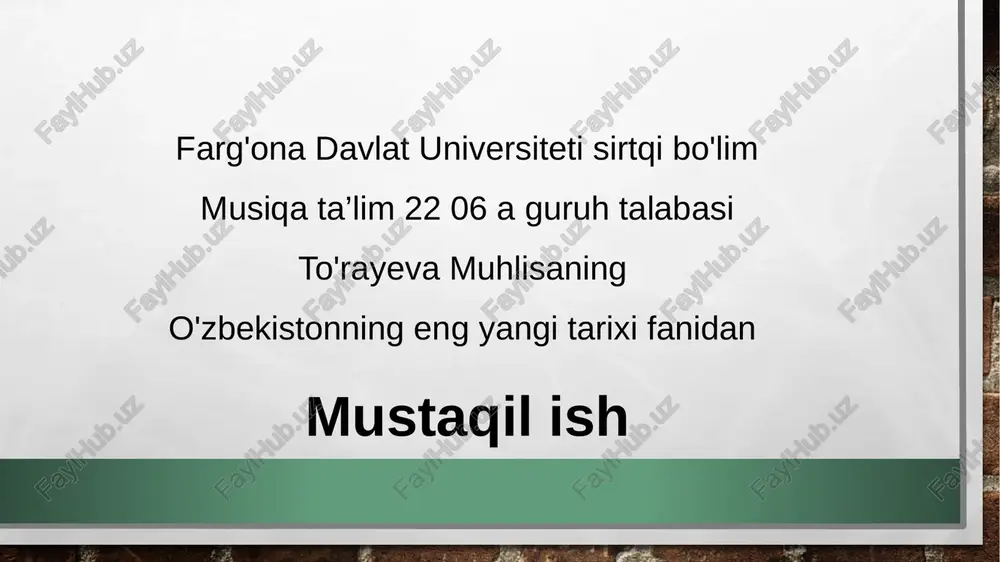 o'zbekistonning eng yangi gitar ixifanidan mustaqilish — PPTX
