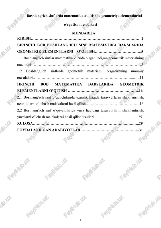 boshlang‘ich sinflarda matematika o‘qitishda geometriya elementlarini o‘rgatish metodikasi — DOCX