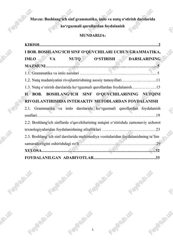 boshlang'ich sinf grammatika, imlo va nutq o‘stirish darslarida ko‘rgazmali qurollardan foydalanish — DOCX