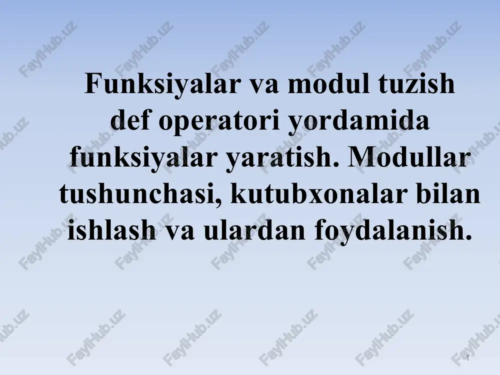 funksiyalar va modullar — PPTX