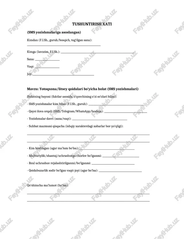 tushuntirish xati — DOCX