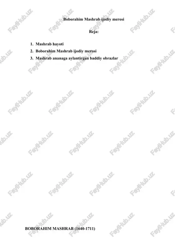 boborahim mashrab ijodiy merosi — DOCX