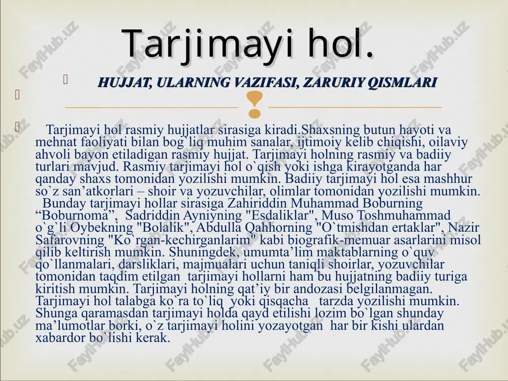 tarjimayi hol rasmiy va badiiy turlari — PPT