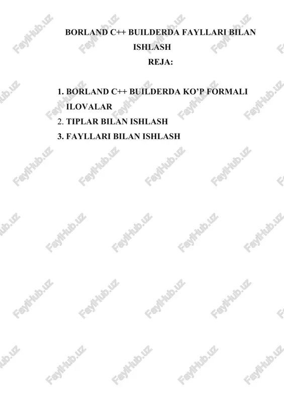 borland c++ builderda fayllari bilan ishlash — DOCX