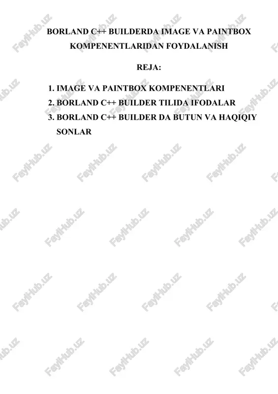 borland c++ builderda image va paintbox kompenentlaridan foydalanish — DOCX