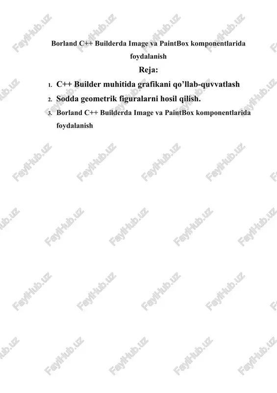 borland c++ builderda image va paintbox komponentlarida foydalanish — DOCX