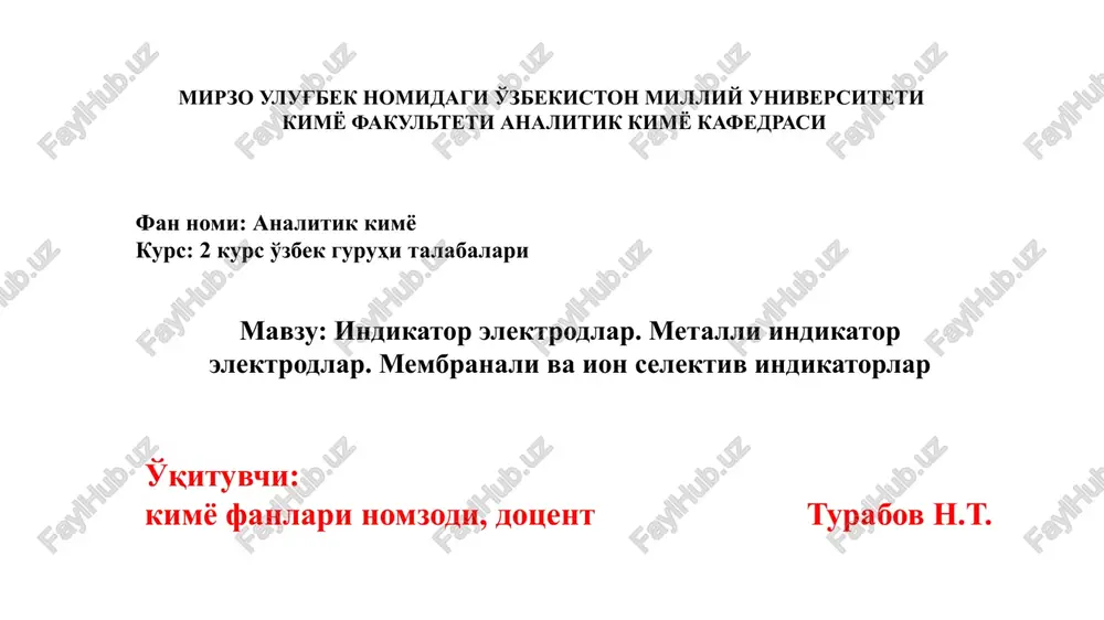 suyuq membranali indikator elektrod — PPTX