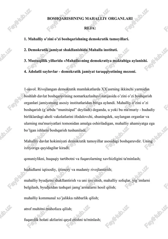 boshqarishning mahalliy organlari — DOCX