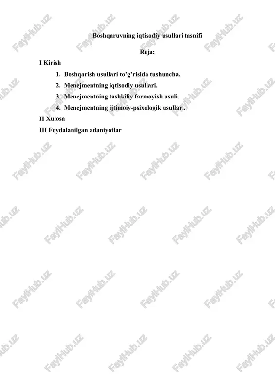boshqaruvning iqtisodiy usullari tasnifi — DOCX