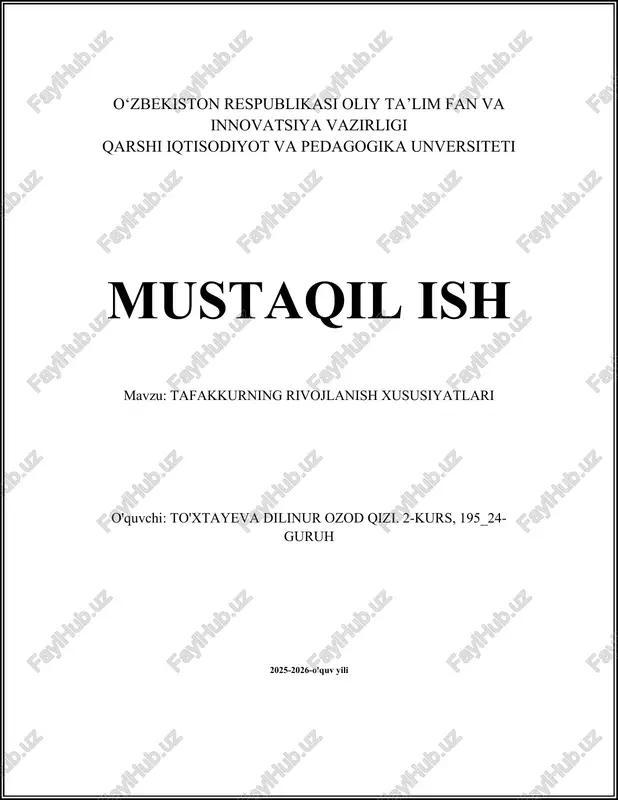 tafakkurning rivojlanish xususiyatlari — DOCX
