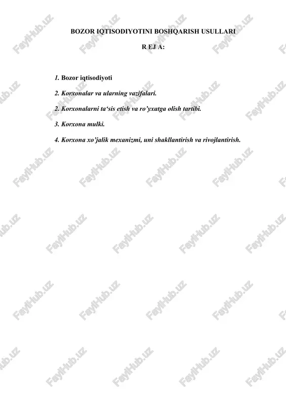 bozor iqtisodiyotini boshqarish usullari — DOC