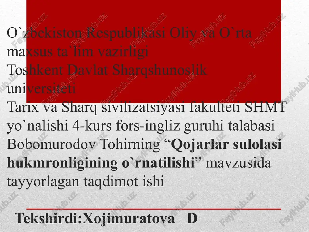 qojarlar sulolasi hukmronligining o'rnatilishi — PPTX