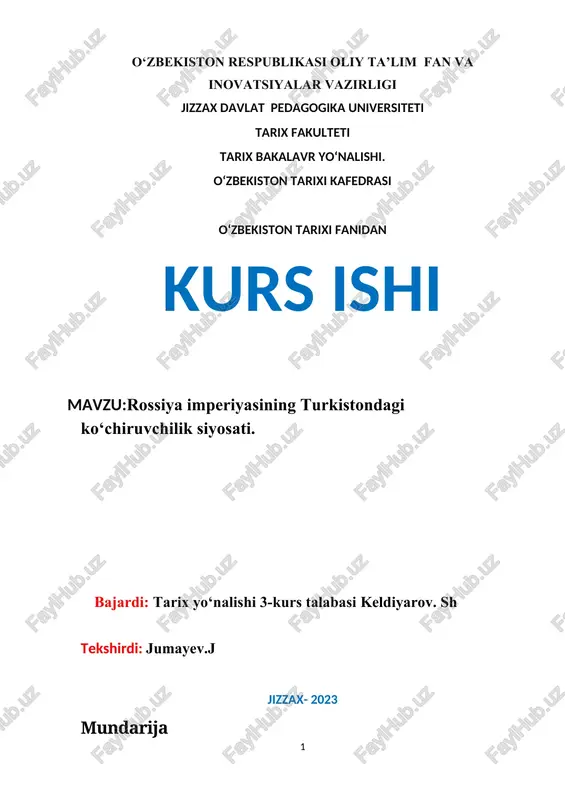 rossiya imperiyasining turkistondagi ko‘chiruvchilik siyosati — DOCX