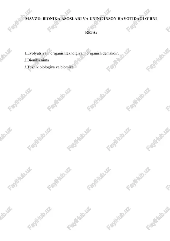 bionika asoslari va uning inson hayotidagi o'rni — DOCX