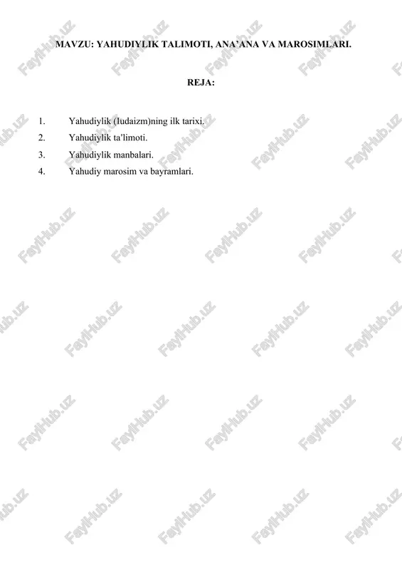 yahudiylik talimoti, ana’ana va marosimlari — DOCX