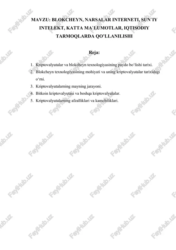blokcheyn, narsalar interneti, sun`iy intelekt, katta ma`lumotlar — DOCX