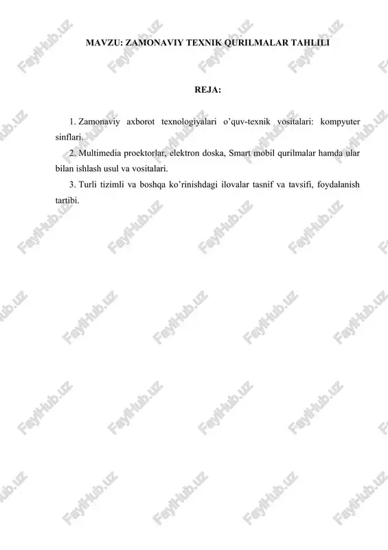 zamonaviy texnik qurilmalar tahlili — DOCX
