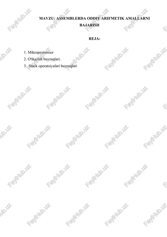 assemblerda oddiy arifmetik amallarni bajarish — DOCX