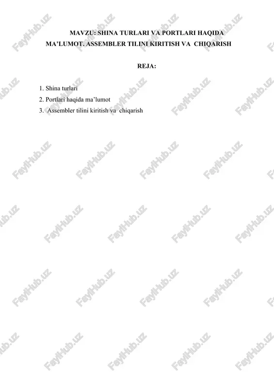shina turlari va portlari — DOCX