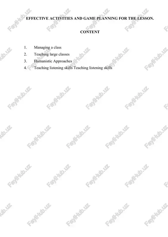 effective activities and game planning for the lesson — DOCX