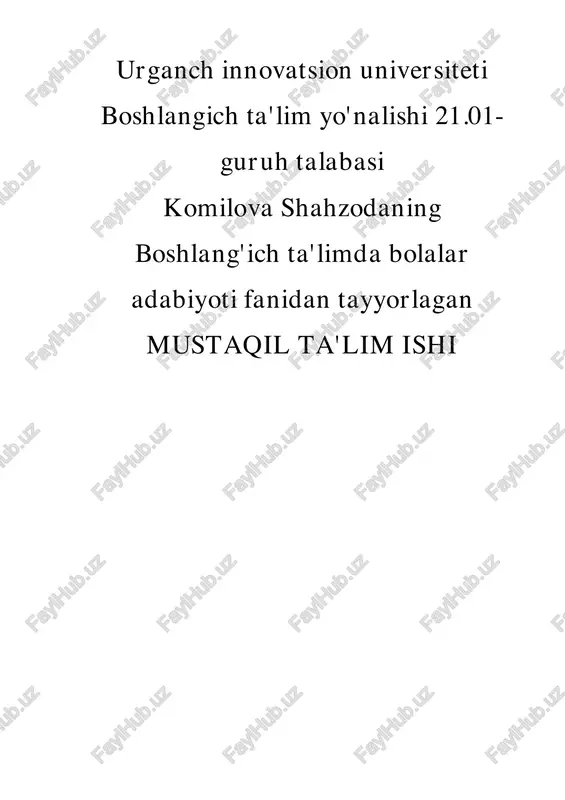 bolalar adabiyoti fanidan mustaqil ta'lim — PDF