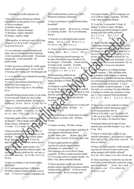 fonetika bo’yicha maxsus test — DOCX