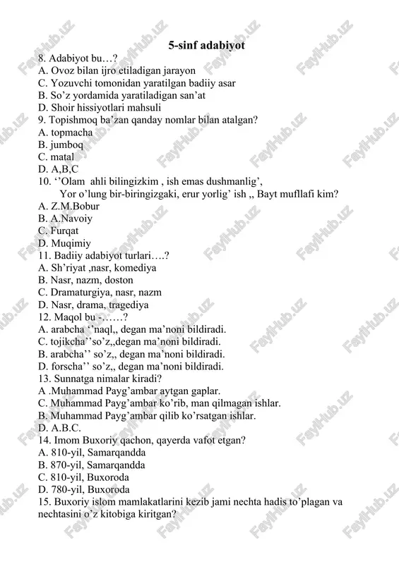 5-sinf adabiyot — DOC