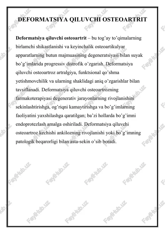 deformatsiya qiluvchi osteoartrit — DOCX