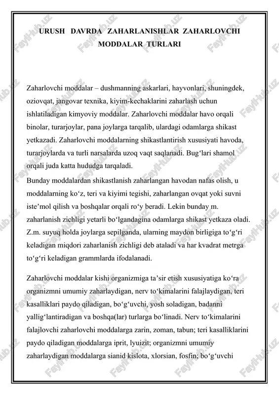 zaharlovchi moddalar turlari — DOCX