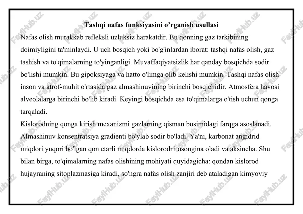 tashqi nafas funksiyasini o’rganish usullasi — DOCX