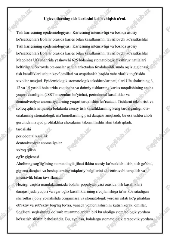 stomatologik tekshiruvlar natijalari — DOCX