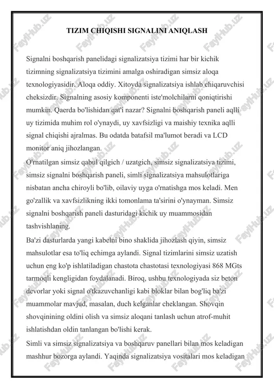 signalizatsiya tizimi — DOCX