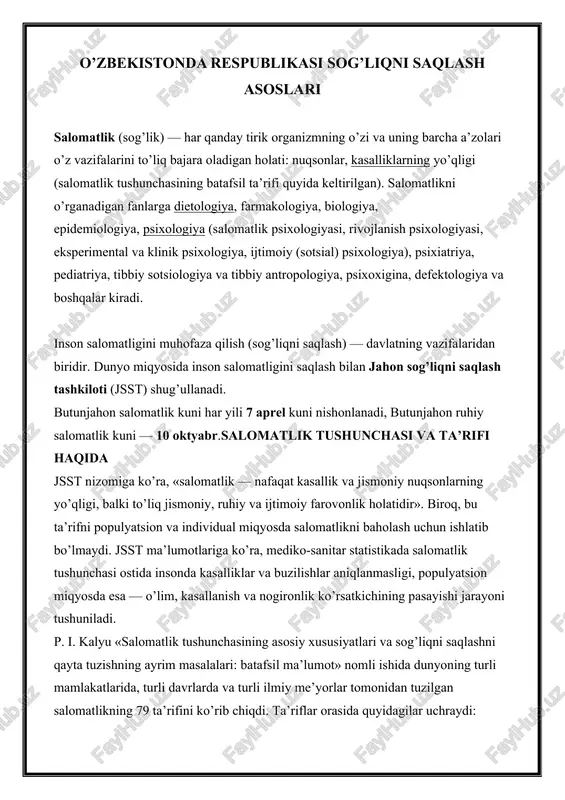 salomatlik tushunchasi va ta’rifi — DOCX