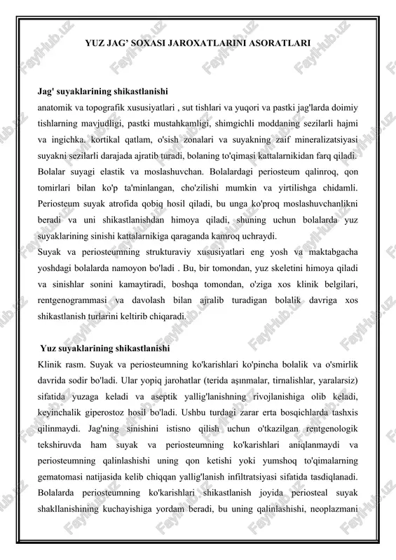 yuz jag’ soxasi jaroxatlarini asoratlari — DOCX