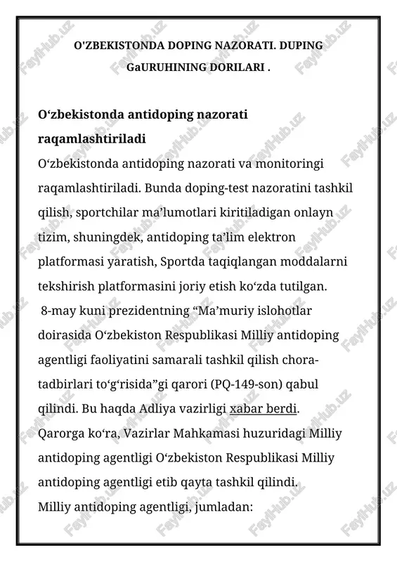 o‘zbekistonda antidoping nazorati — DOCX
