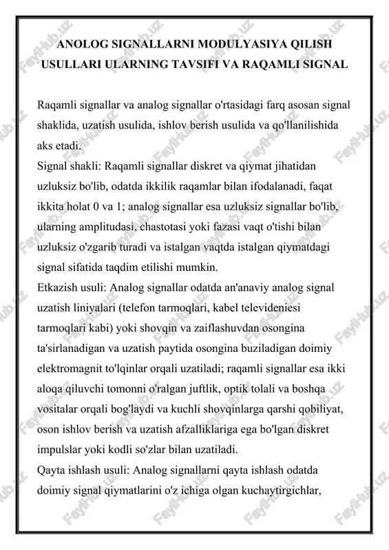 anolog signallarni modulyasiya qilish usullari — DOCX
