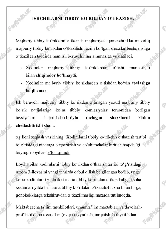 xodimlarni tibbiy ko'rikdan o'tkazish — DOCX