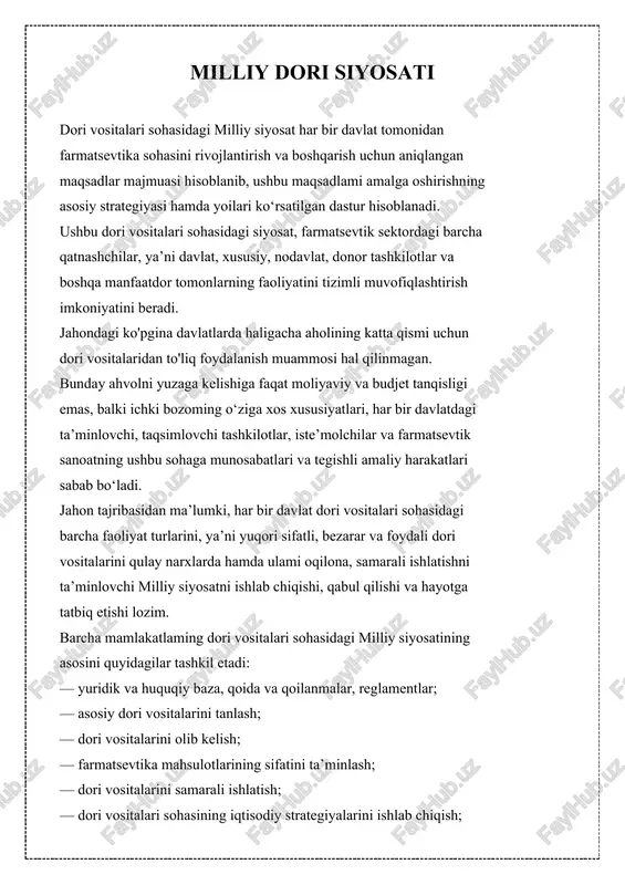 milliy dori siyosati — DOCX